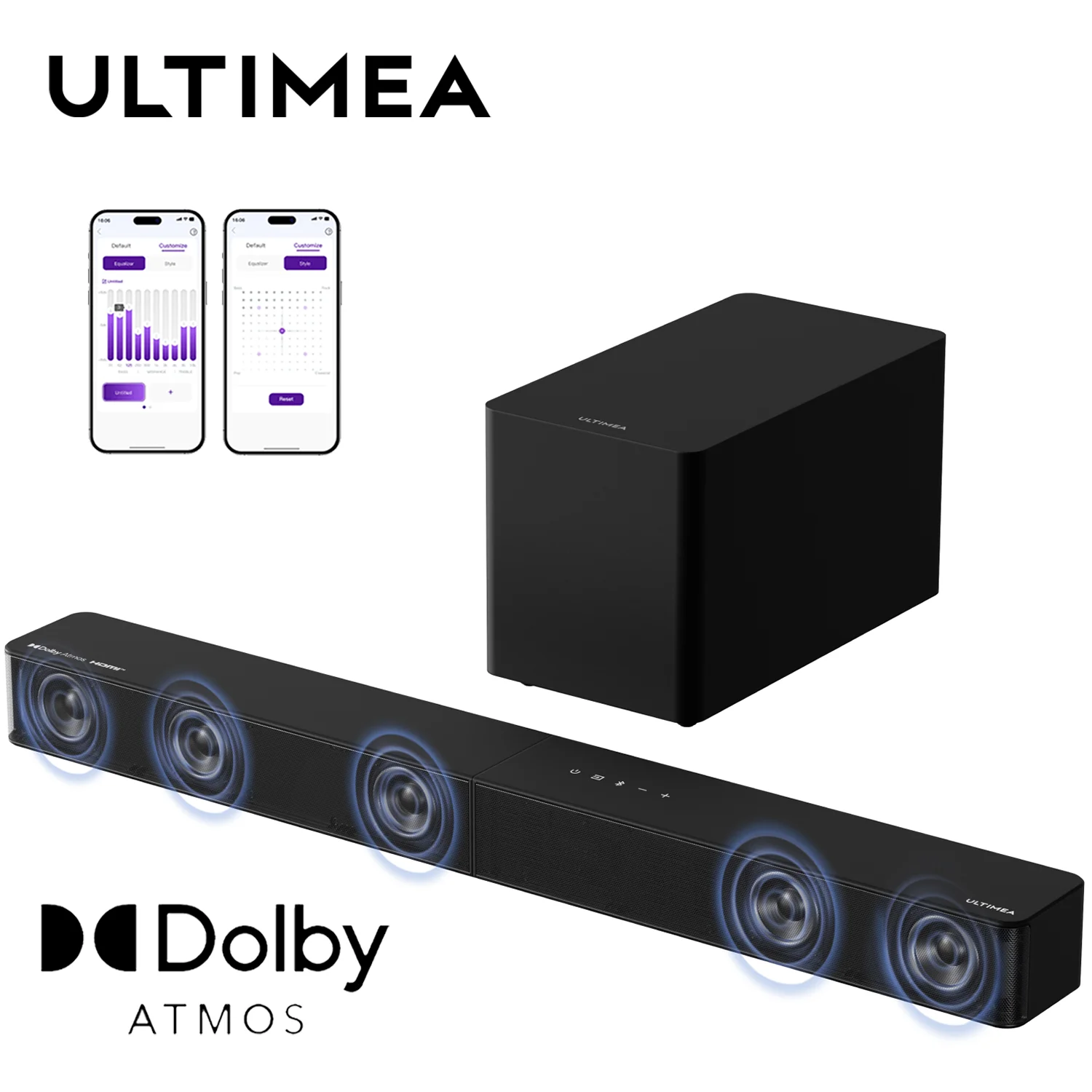 

ULTIMEA Poseidon M60 Boom 5.1ch Soundbar with Dolby Atmos, 340W Home Theater System with 5.25" Wired Subwoofer, APP Control