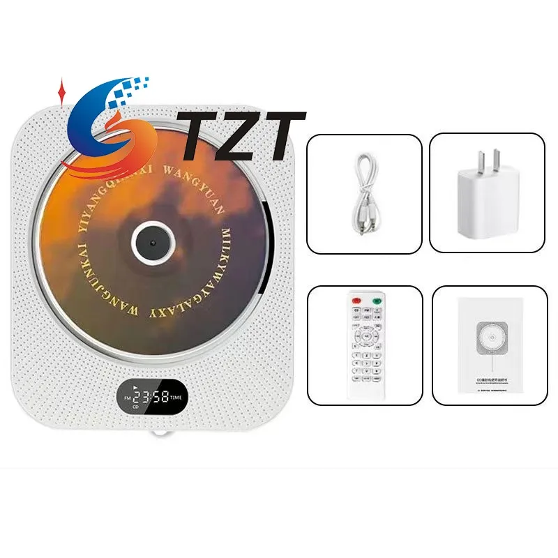 TZT White CD Player Bluetooth CD Player Supporting FM Radio/USB Drive/TF Card Modes with Remote Control/with Audio Cable