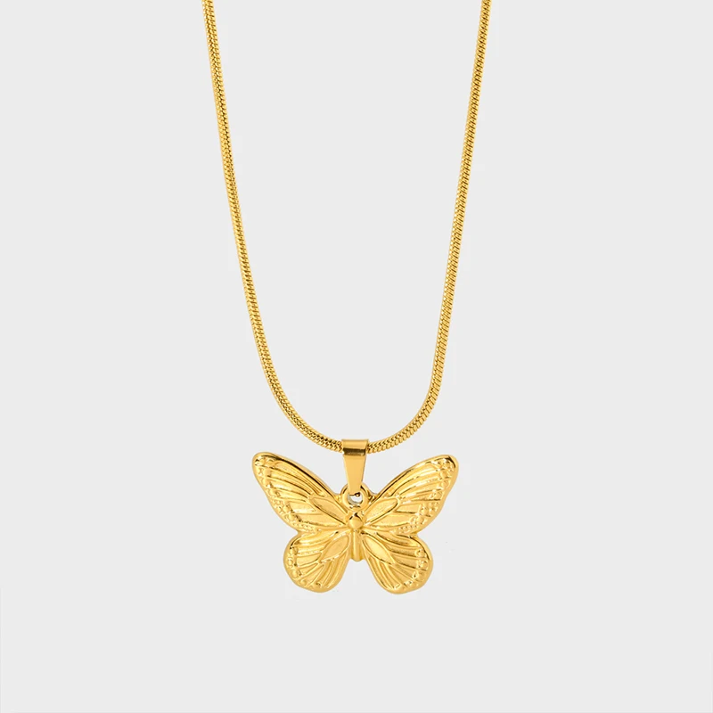 

New Trend 18K Gold-plated Butterfly Pendant Necklace Stainless Steel Metal Texture Collar Fashion Jewelry For Women