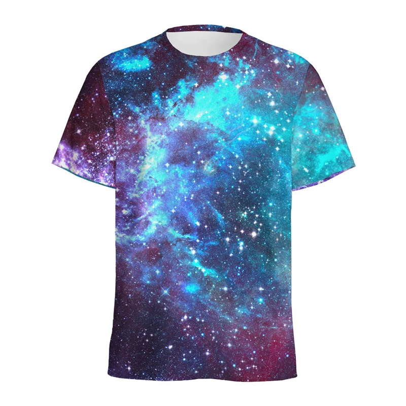 

Plus Size Colorful Galaxy Space Pattern T Shirt Women's Round Neck Short Sleeve 3d Printed Starry Sky Tees Street Loose T-Shirt