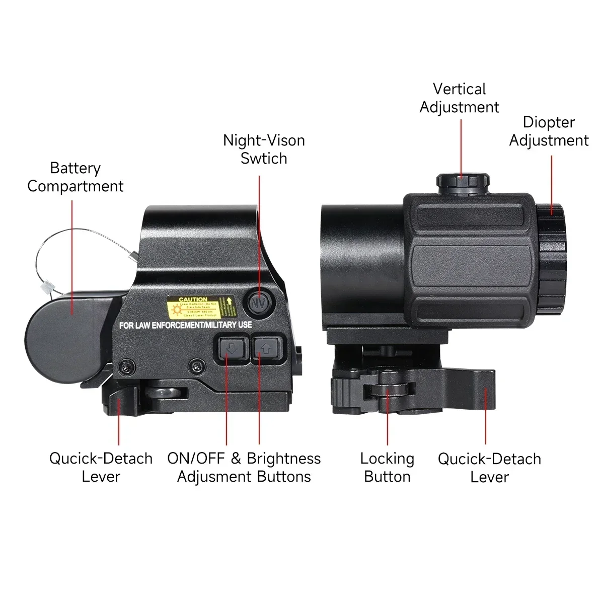 Eotech 558 Collimatore olografico Red Dot Sight G43/G33 3X G45 5X Lente d\'ingrandimento Attrezzature softair Caccia con attacco da 20 mm e leva QD