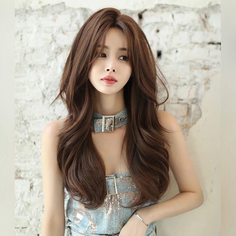 NAMM Costume Wig Synthetic Long Straight Brown Wigs With Daily Party Cosplay High Density Wig For Women  Mid Split Wig