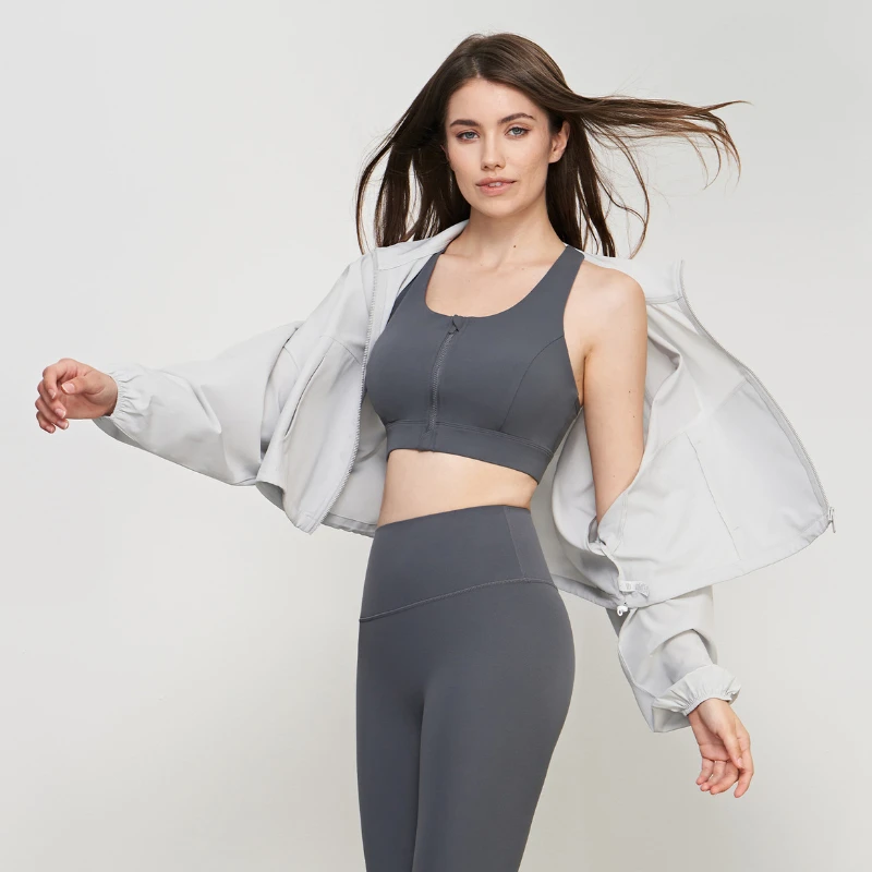 Loose Casual Sportswear with Zipper Short Collar Fitness Top for Women Yoga Cool Long Sleeve Yoga Coat for Women's Summer Sports