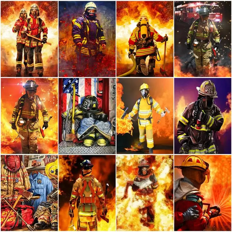 

CHENISTORY Diamond Paintings Fireman Full Diamond Embroidery Mosaic Cross Stitch Needlework Home Decor