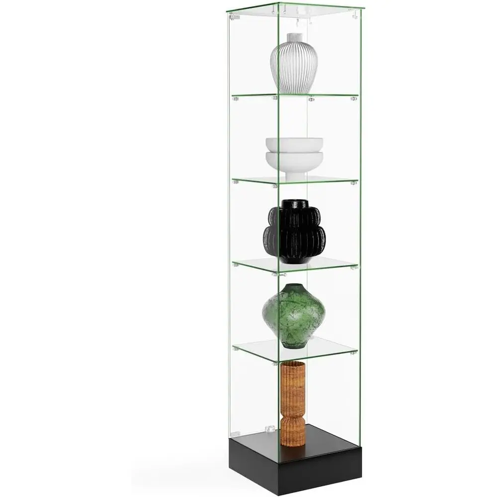 

Clear Glass Tower Exhibit with Secure Hinged Door and Concealed Casters