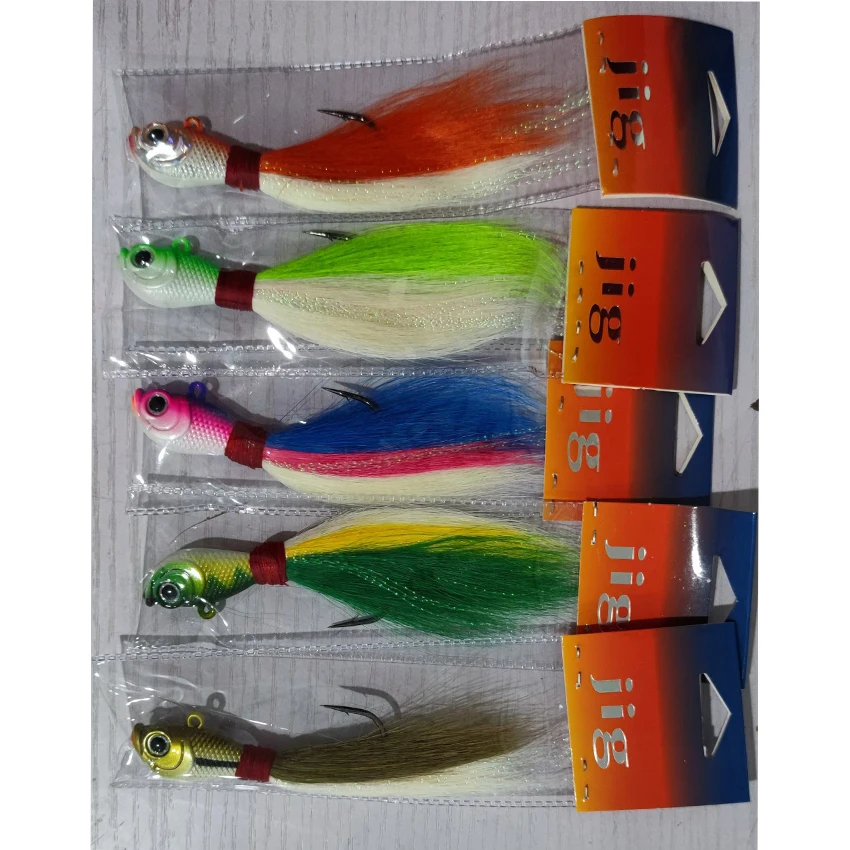 5 stücke Bucktail Jig Glow In The Dark Bucktail Angeln Jig Kopf Haar Jigs Für 7g-56g Bass frische & Salzwasser Angeln Zubehör – Detail 5