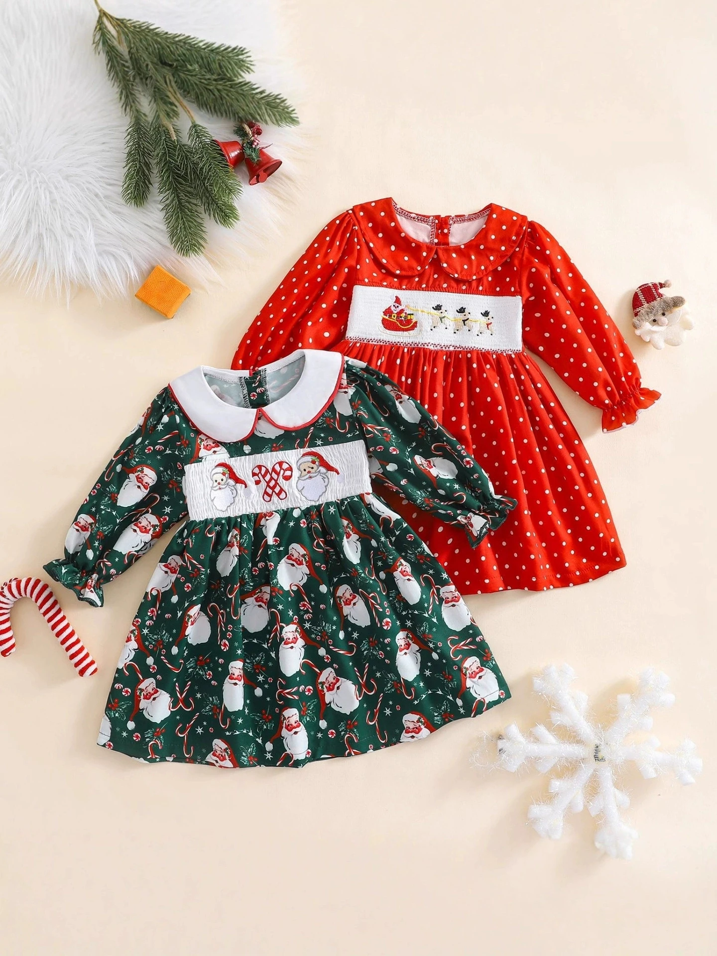 

Baby Girls Long Sleeve Red Christmas Dress Kids Embroidered Santa Claus Dress For Holiday Party Children New Year Clothes