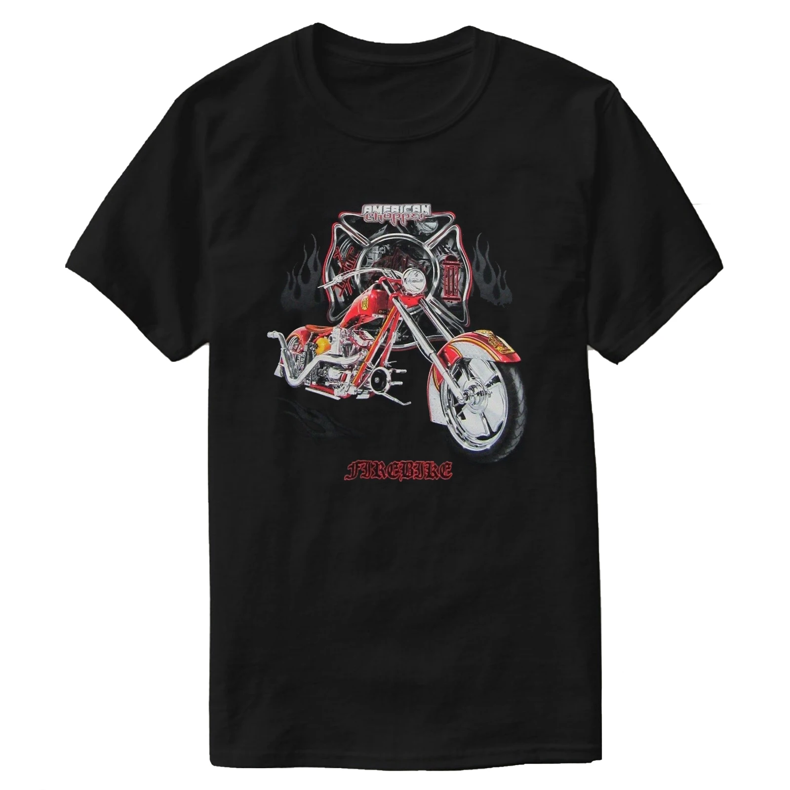 

American Motorcycle Firebike Chopper Firefighters Tribute T-Shirt 100% Cotton O-Neck Short Sleeve Casual Mens T-shirt Streetwear