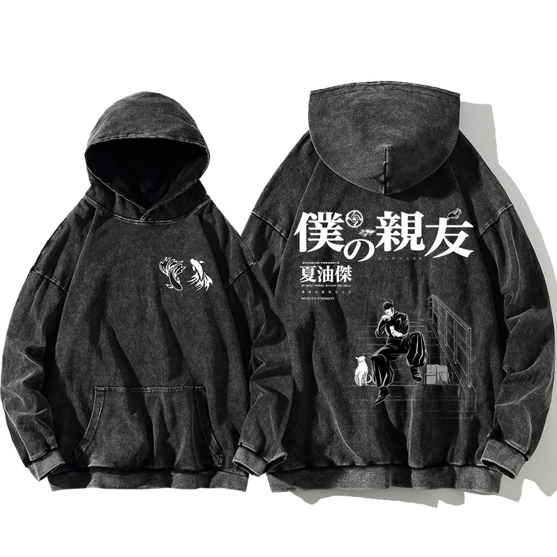 Jujutsu Kaisen Satoru Gojo Anime Printed Hoodies For Men Women Oversized Washed Cotton Sweatshirts Comfortable Hooded Streetwear