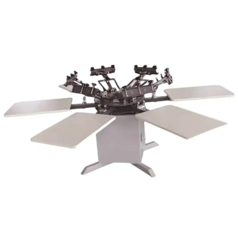 آلة الطباعة الكهربائية الجديدة بيع المصنع مباشرة 6 ألوان 6 محطة آلة الطباعة الدوارة تي شيرت الملابس اللون Printi