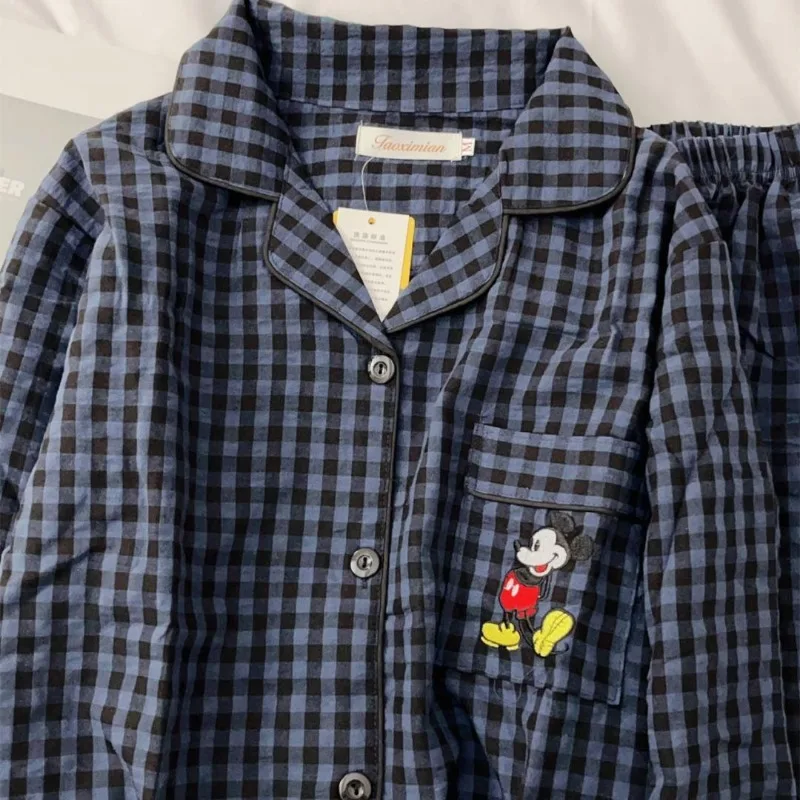 Mickey Mouse Fashion Simple Plaid Pajamas and Pajamas Set Spring and Autumn Casual Loose Student Dormitory Home Clothes