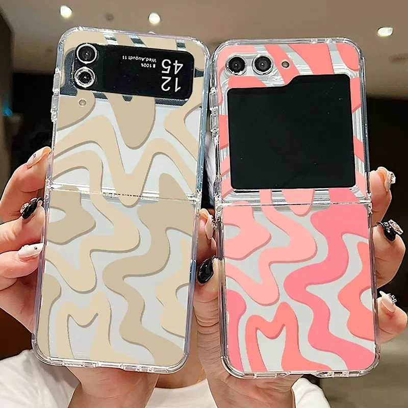 INS Korea Streifenmuster Klare Handyhülle für Samsung Galaxy Z Flip 8 6 ZFlip 5 Faltbare Hülle für Samsung ZFlip 4 3 7 Fundas
