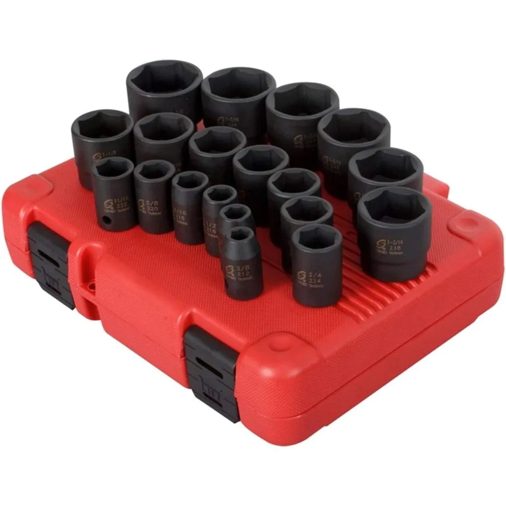 

1/2 Inch Drive Impact Socket Set SAE 19-Piece 3/8 to 1-1/2 Inch Cr-Mo Steel with Storage Case