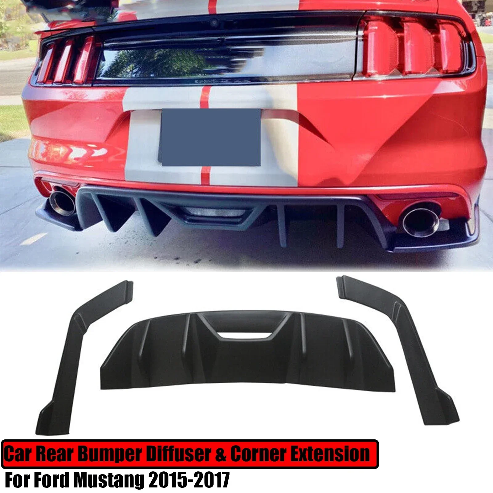 Dla Ford Mustang 2015-2017 Dyfuzor tylnego zderzaka i fartuch narożny Splitter Spoiler Narożne przedłużenie HN Style Matowy czarny połysk czarny