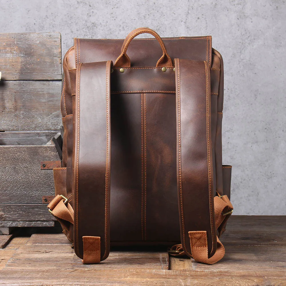 S.WORKER Vintage Echtleder-Rucksack Laptop-Tasche Lässige Crazy-Horse-Leder Schultasche Outdoor-Reise-Weekender-Tasche – Detail 9