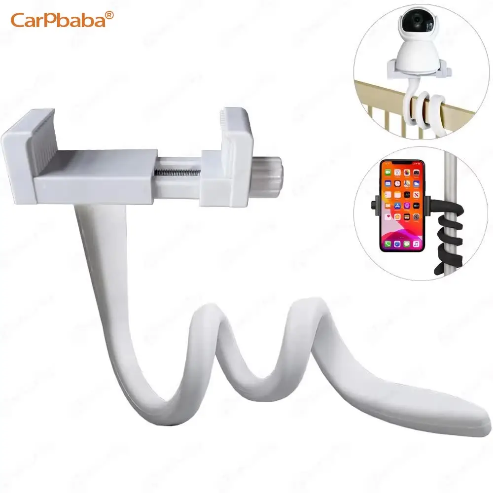 Universal Baby Monitor Holder Longer White Flexible Silicon Baby Camera Stand%2C Ideal IP Camera Mount Hole-Free Crib Cradle Rod