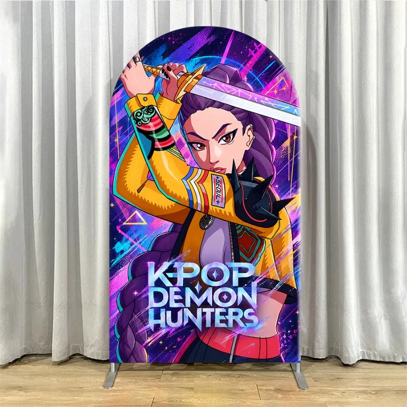 Non Elastic Kpop Demon Hunters Arch Backdrop Cover Single-layer Themed Backdrop for Party Decoration Fantasy Anime Style Wall