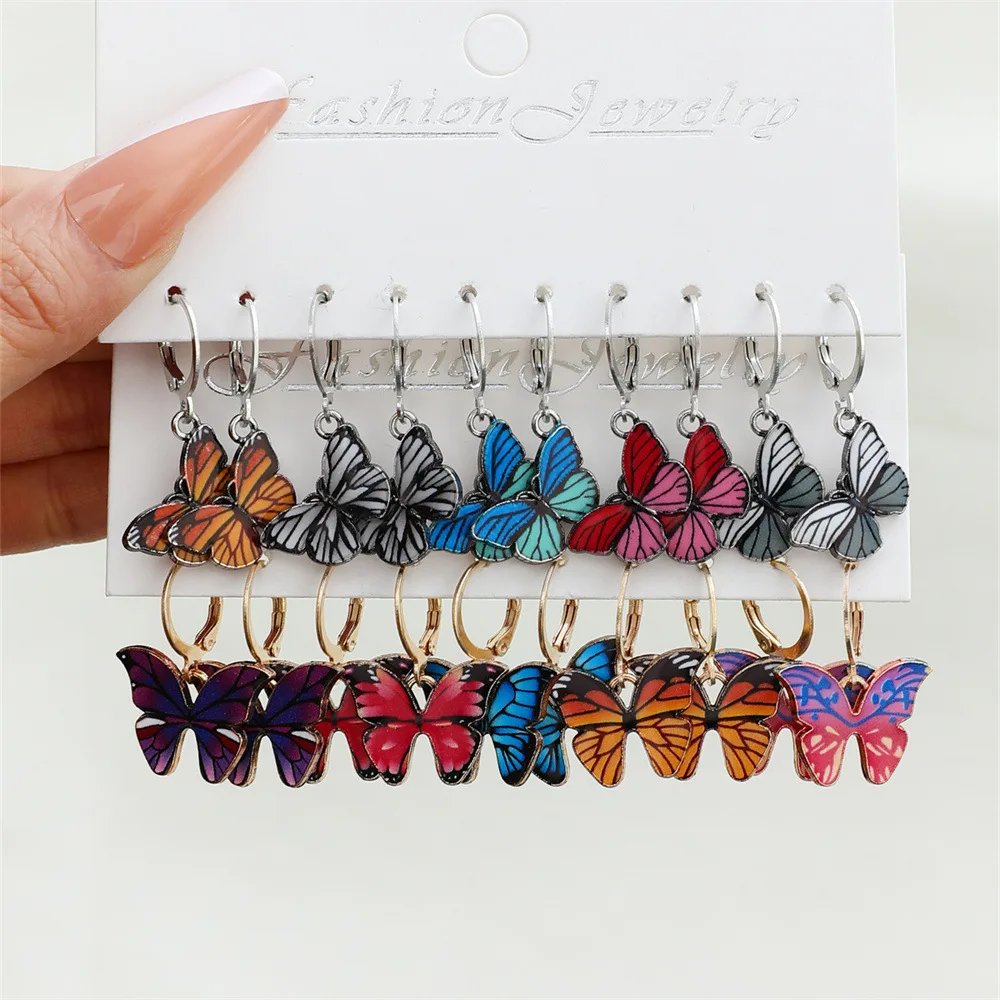 New Oil Dropping Colorful Butterfly Earrings Set 10 Piece Set European And American Creative Retro Butterfly Earrings