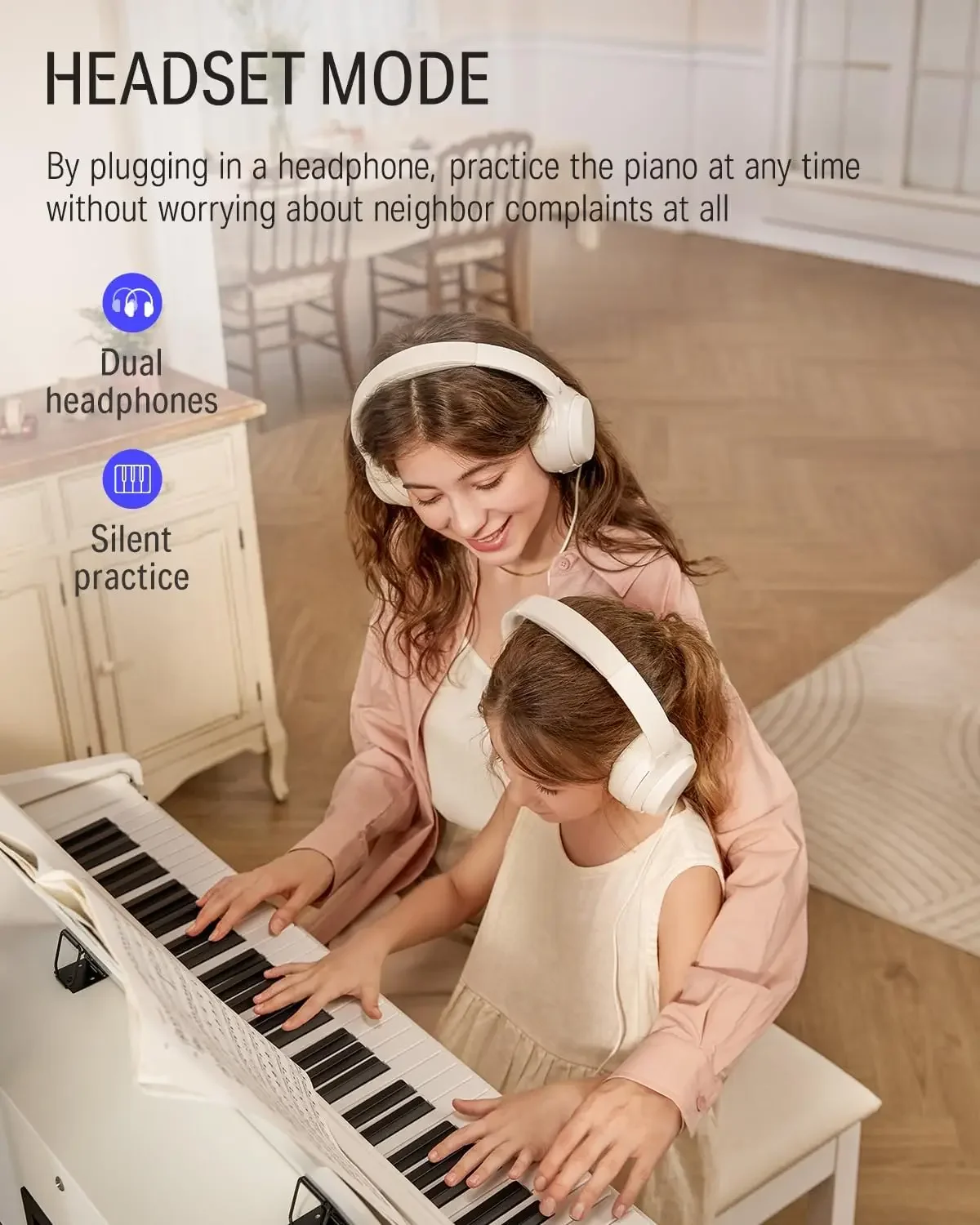 DDP-100 88-Key Weighted Action Digital Piano, Beginner keyboard piano Bundle with Furniture Stand, Power Adapter, White