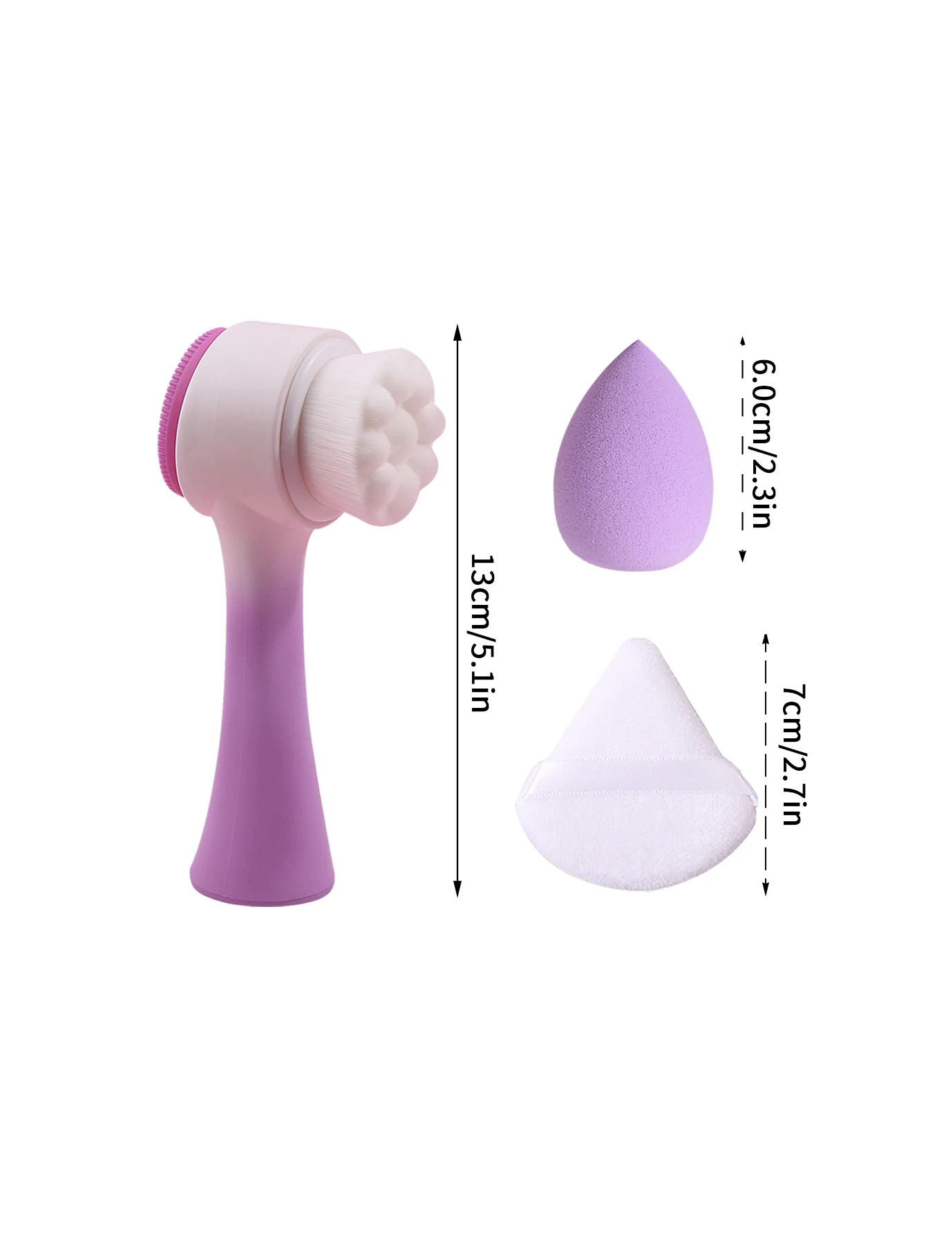 3 قطع من أدوات التجميل المحمولة: فرشاة وجه ناعمة على الوجهين وإسفنجة مكياج الوجه غير المسحوقة على البيض/نفخة مسحوق مثلثة
