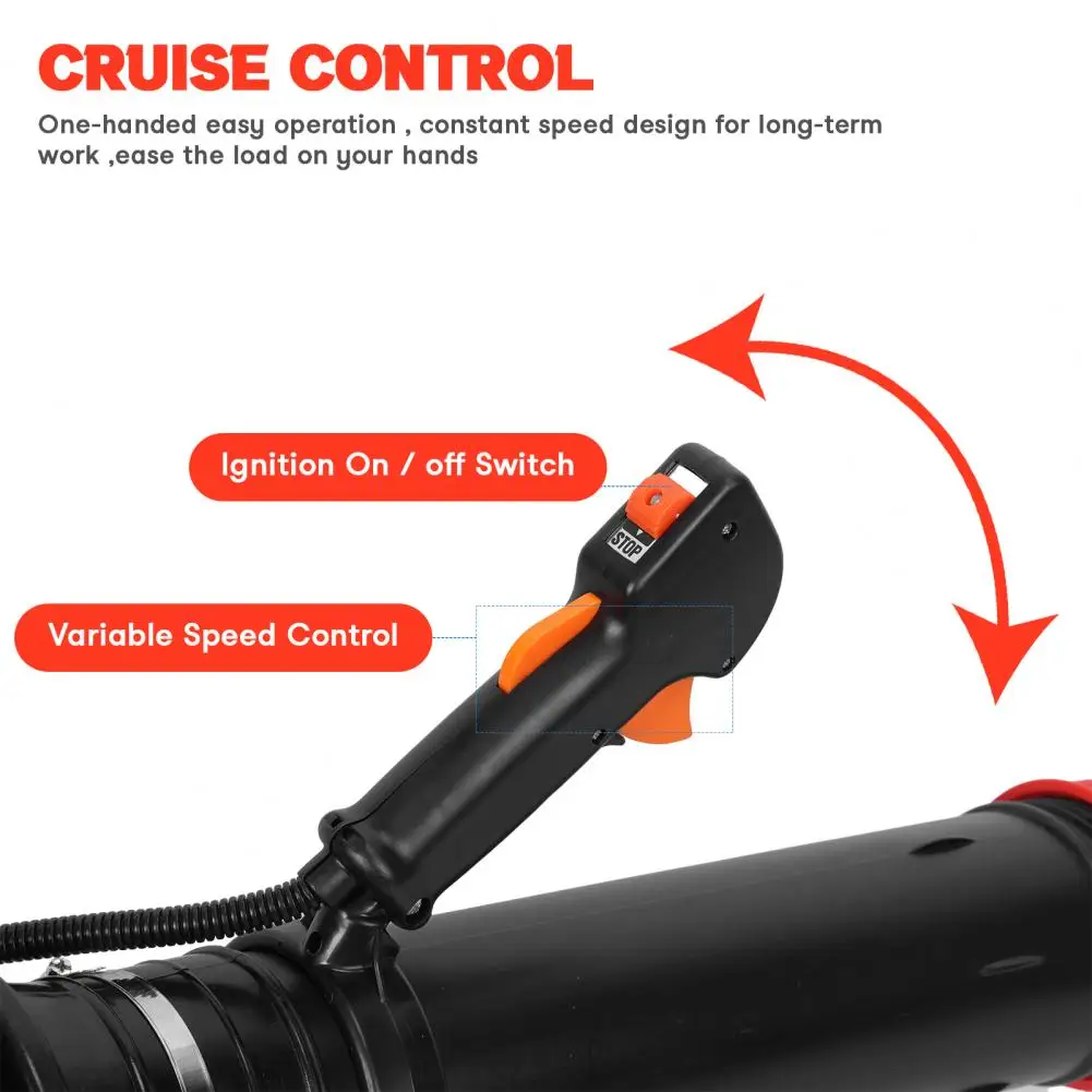 เครื่องเป่าลมใบไม้ 75.6 ซีซี 4 จังหวะ แบบสะพายหลัง ใช้แก๊ส  เป่าลมใบไม้และหิมะ  แรงลมสูงสุด 900 CFM และ 210 ไมล์ต่อชั่วโมง  ควบคุมความเร็วแบบปรับได้