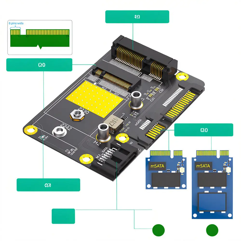 For For ZYX Dual Interface SSD Adapter Card MSATA M2 B Key To SATA 3 Converter Module Storage Hard Disk Drive Expansion Tool