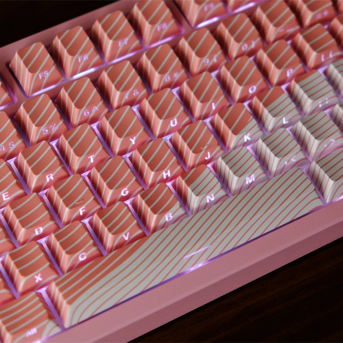 Pink Wave Side-lit Shine Through Keycaps Cherry Profile 130-Tasten Fünf Seiten Dye Sublimation PBT Keycaps für MX Switches Keyboard