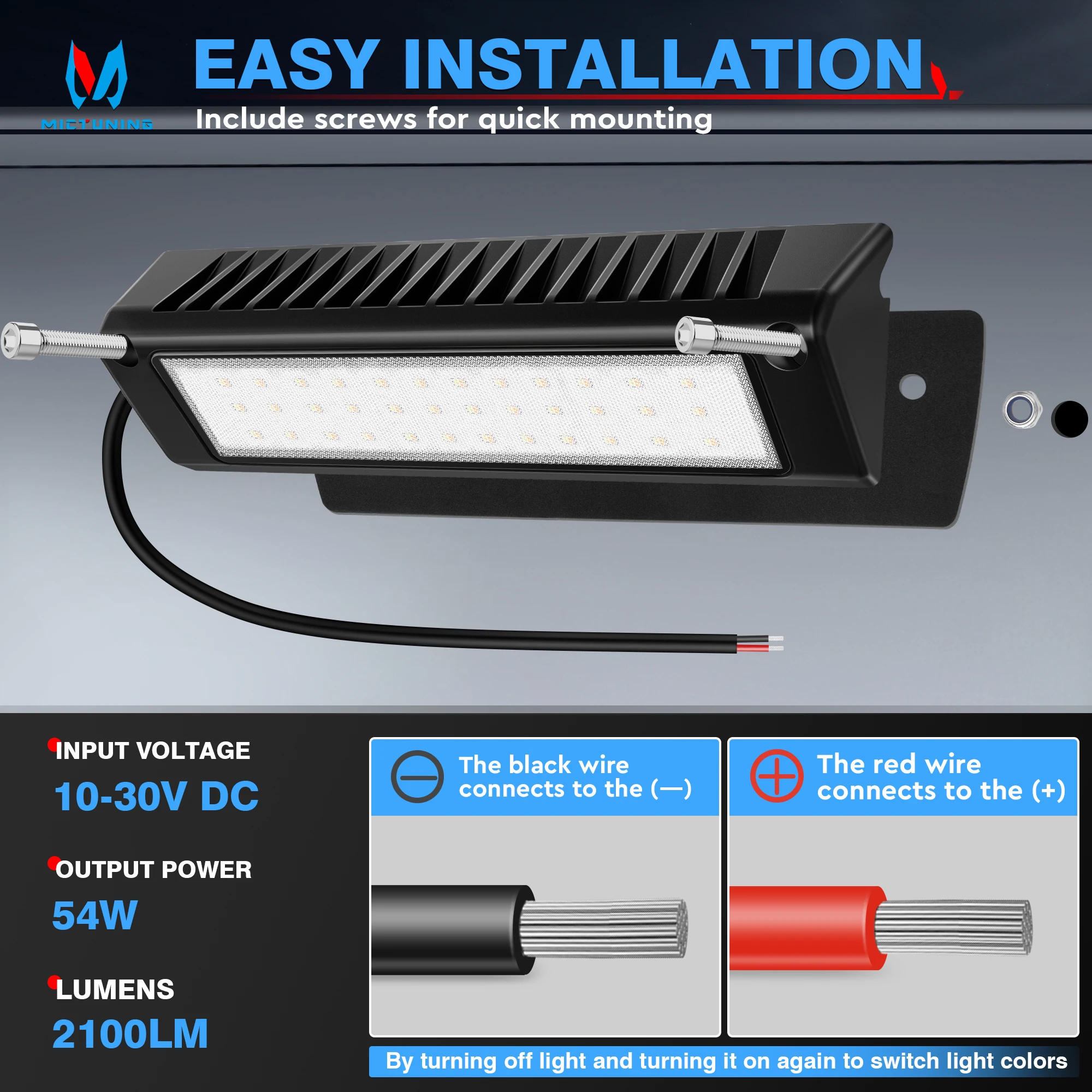 Mictuning RV Światła na ganku 9-calowa lampka LED o mocy 54 W, oświetlenie zewnętrzne 2100 lm dla ciężarówek, przyczep, łodzi morskich, kamperów