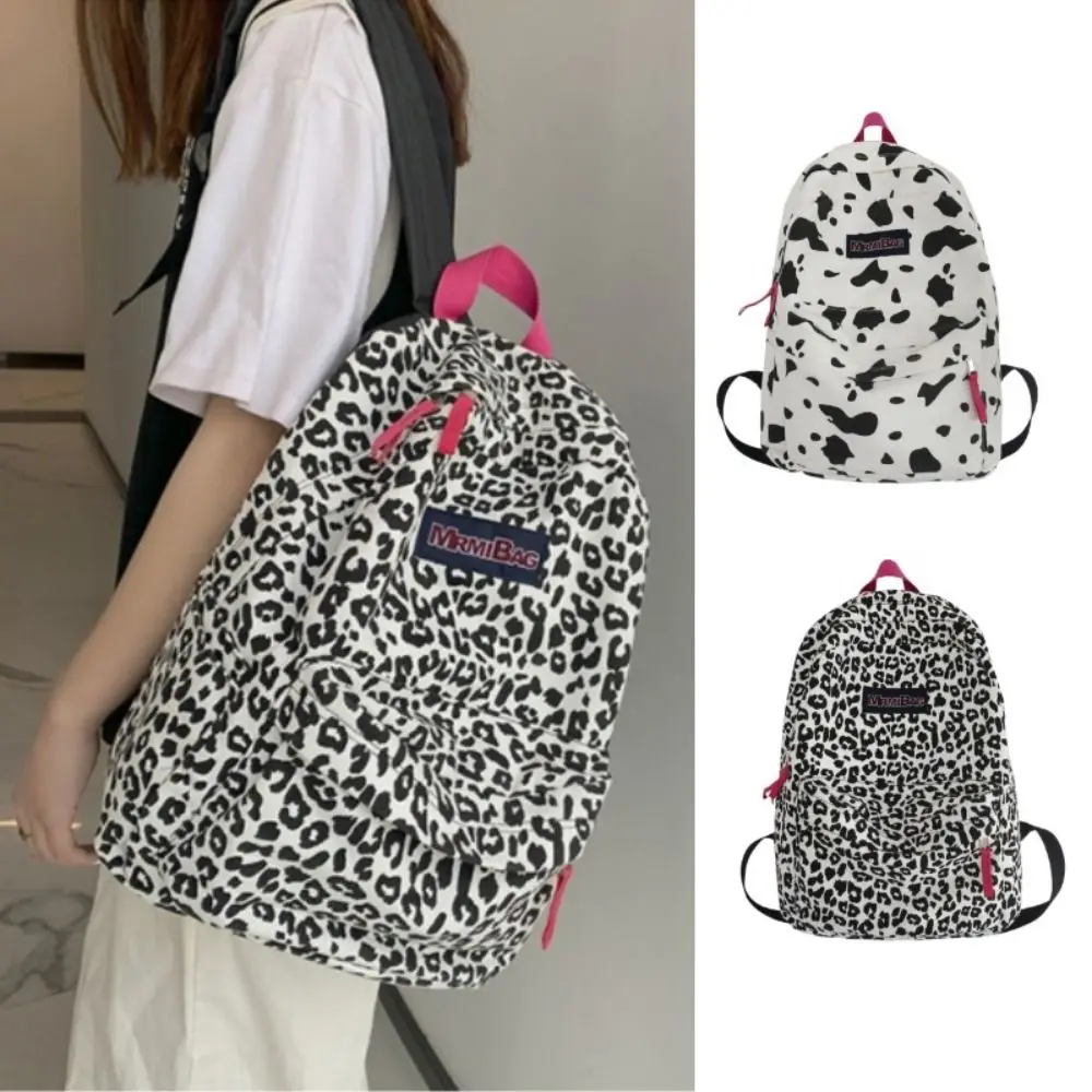 

New Large Capacity Women's Backpack Cow Pattern Breathable Shoulder Bag Canvas Wear Resistant Students Backpack Outdoor