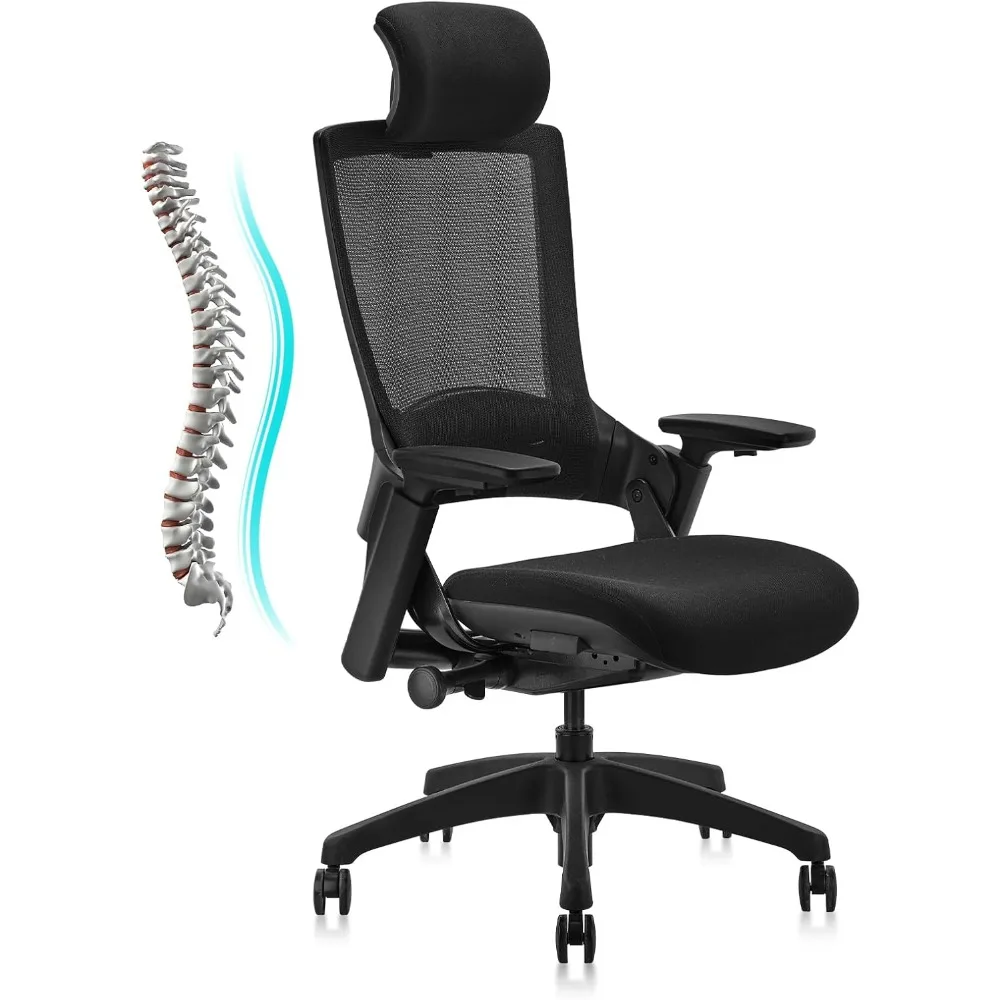 

Ergonomic High Swivel Executive Chair with Adjustable Height Head 3D Arm Rest Lumbar Support and Upholstered Back for Home Offi