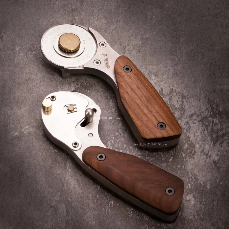 Natural Wooden Handle All-metal Roller Cutter Handmade Leather Goods Cutting Knife Linear Cutting Leathercraft Special Tools
