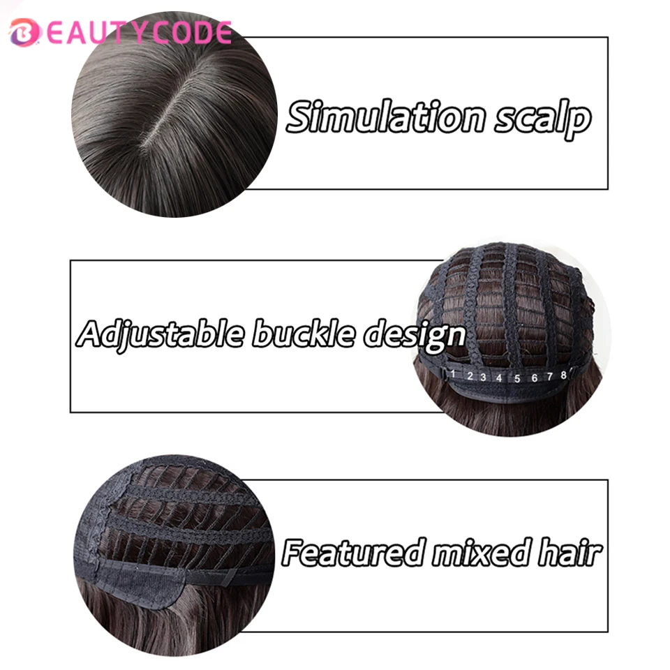 Beautycode longo ondulado ombre brown perucas sintéticas para as mulheres resistente ao calor natural meio parte cosplay festa lolita perucas de cabelo