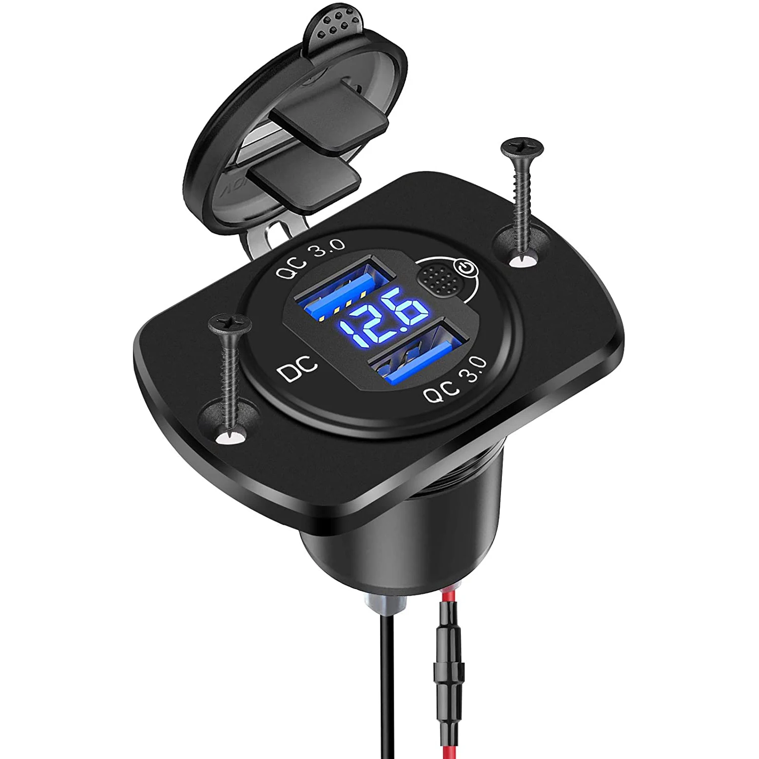 

DIY Quick Charge 3.0 Dual USB Car Charger QC3.0 Voltmeter Switch 36W Waterproof Power for Car Boat Motorcycle Truck Golf Cart