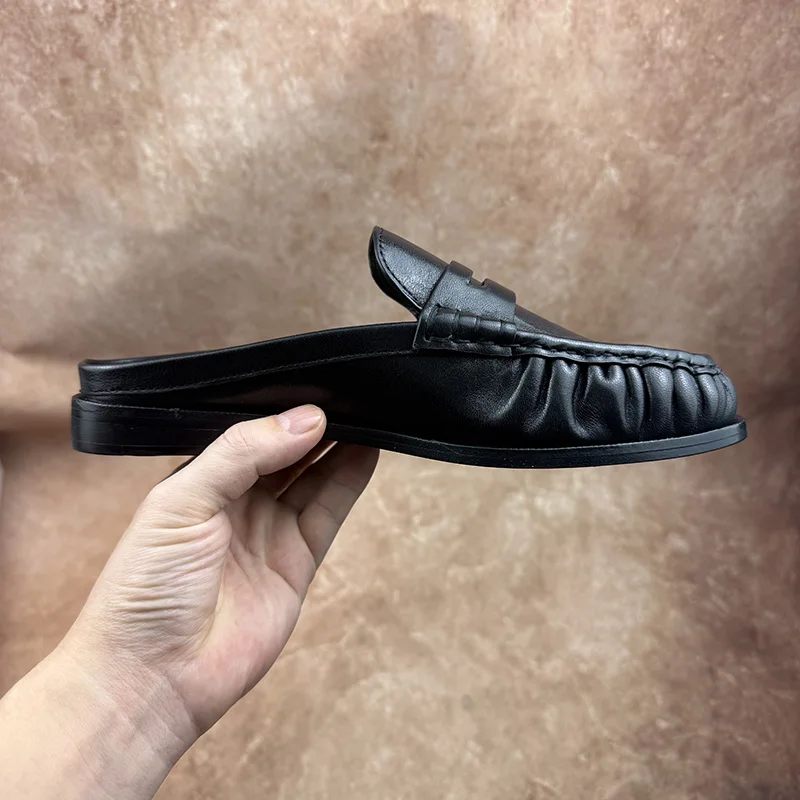 

SJBOB Best Quality Elegant Genuine Leather Women's Muller Slippers Designer Handmade Casual Loafers Luxury Women's Shoes