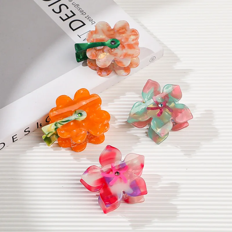 Original Design Acetate Flowers Hair Grab Clips Heavy Diamond Mosaic High Quality Colorful Hair Clips Accessories for Women