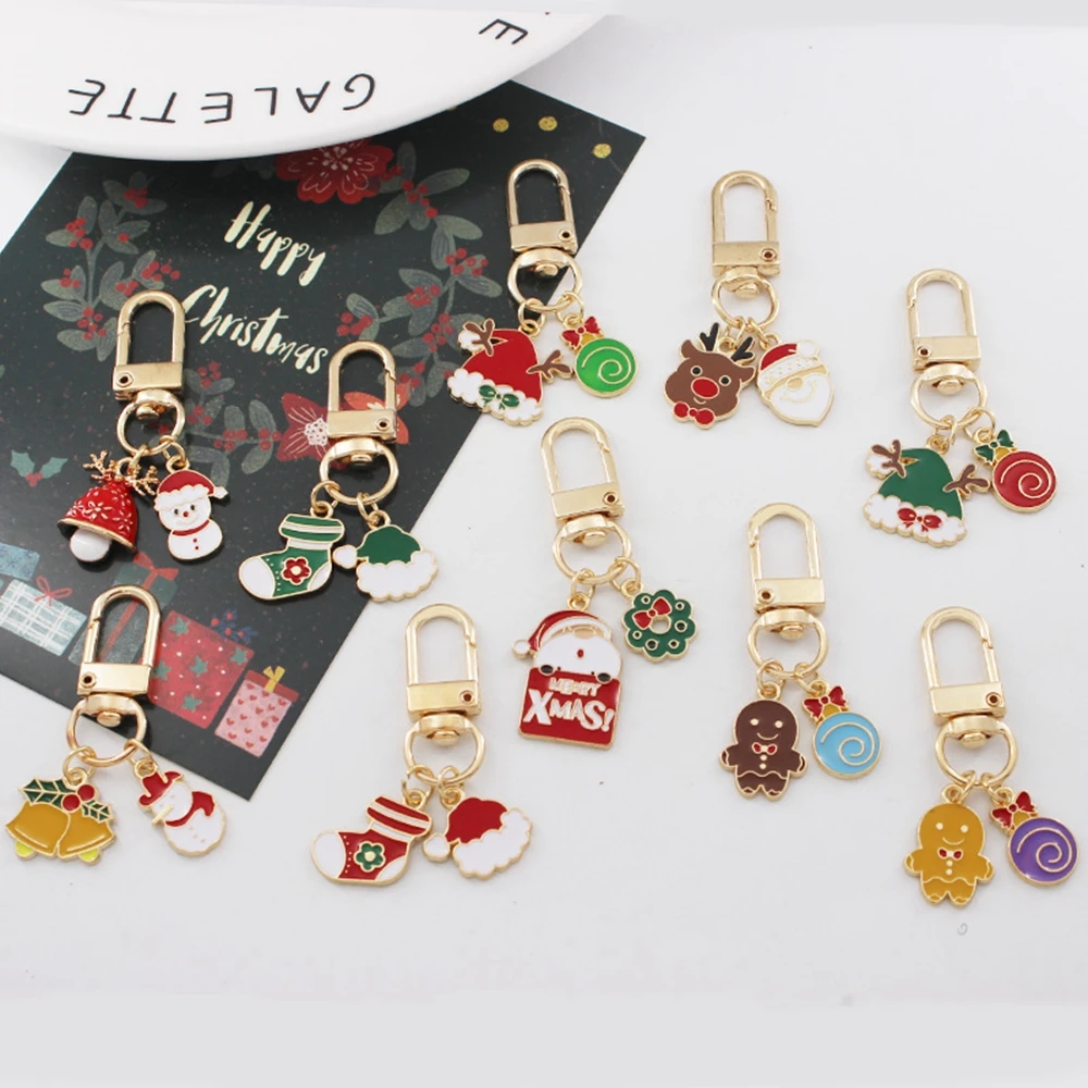 New 2024 Christmas Keychains Phone Cute Santa Claus Bell Snowflake Toys Pendant Keyrings Cartoon Enamel Key Holder Kids Gifts