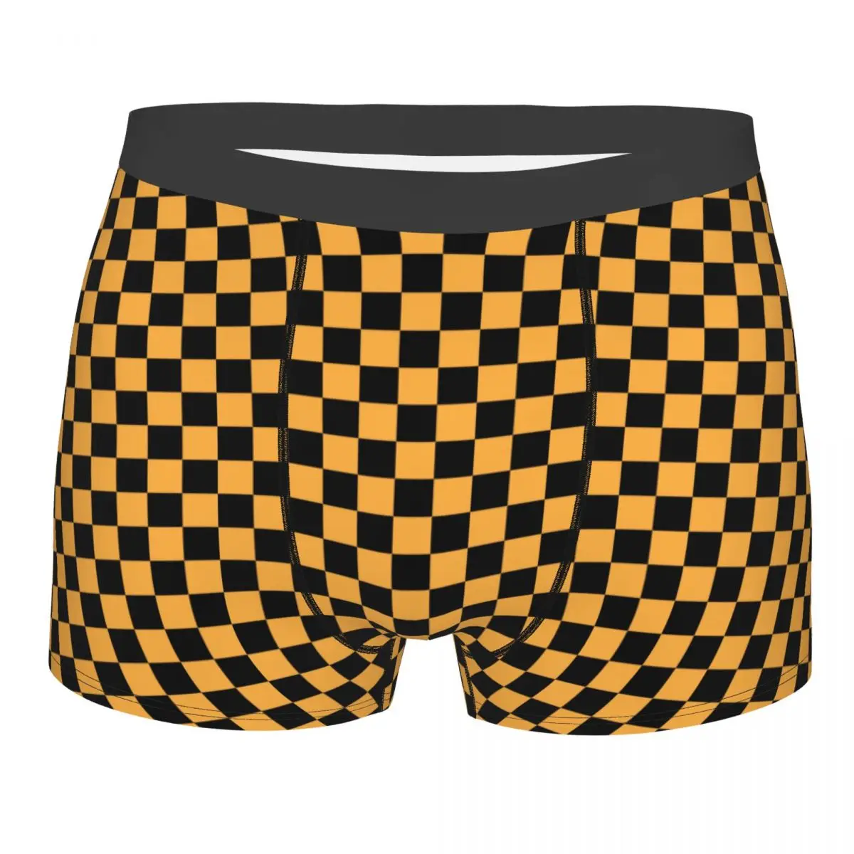 Black And Pastel Orange Checkerboard Plaid Underwear Men Sexy Print Custom Boxer Shorts Panties