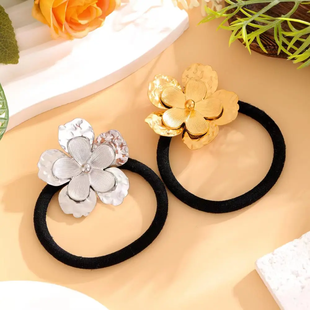 إكسسوارات شعر ذيل حصان من الفولاذ المقاوم للصدأ ، طبقات مزدوجة ، زهرة بخمس أوراق ، أزياء بسيطة ، رباط مطاطي ، غطاء رأس للسيدات ، هدية #5