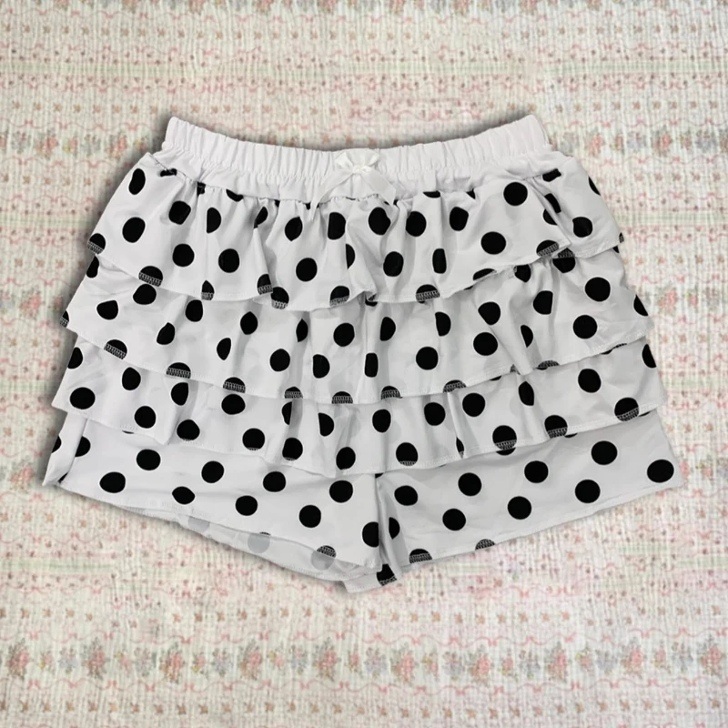 

Женские летние модные шорты 2026 года в горошек с эффектом многослойности, на резинке, с пэчворком и бантом, облегающие, контрастные, повседневные, модные брюки