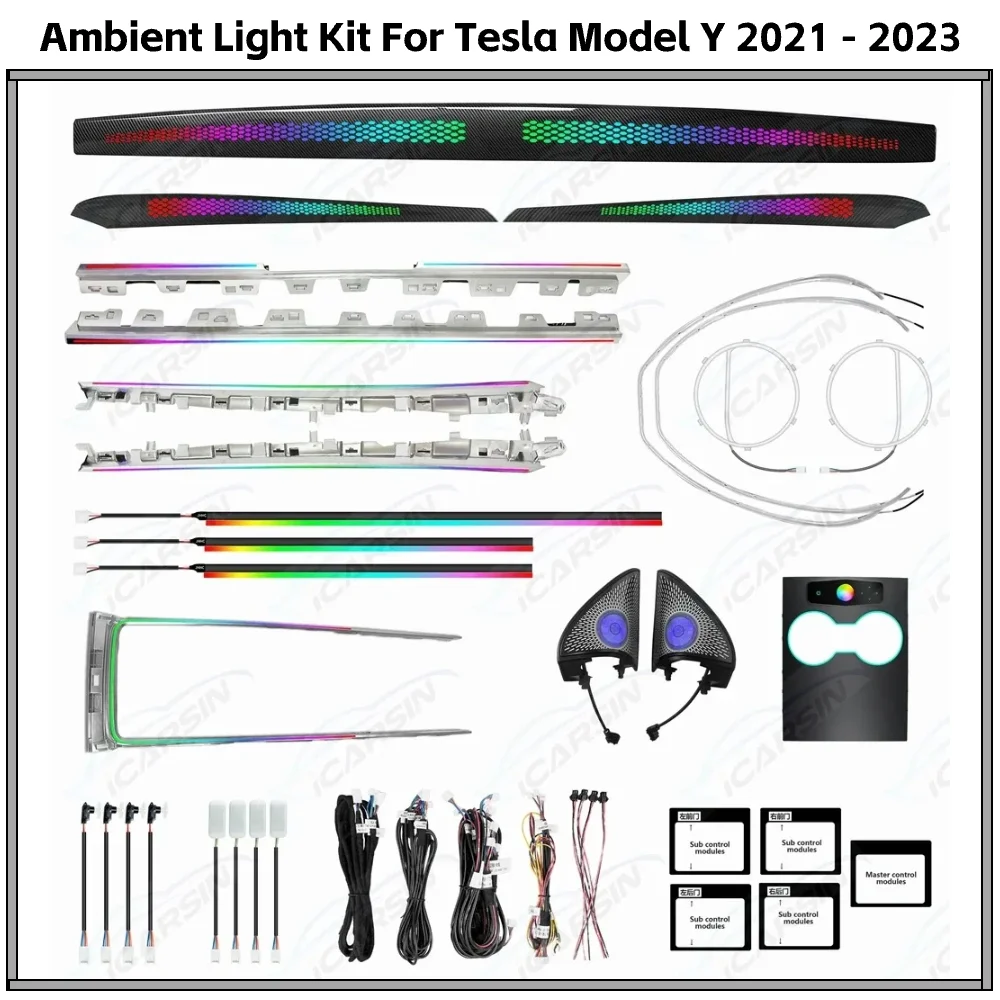

Dynamic Symphony Colorful ing Upgrade Kit for Tesla Model Y 2021 - 2023 Interior Laser Carving LED Light Trim