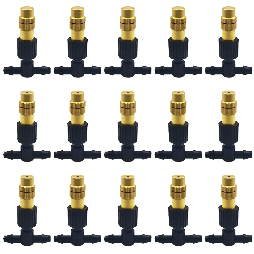 15-250Pcs Micro Drip Irrigation Misting Brass Nozzle Garden Spray Cooling Parts Copper Sprinkler with Thread Barb Tee Connector