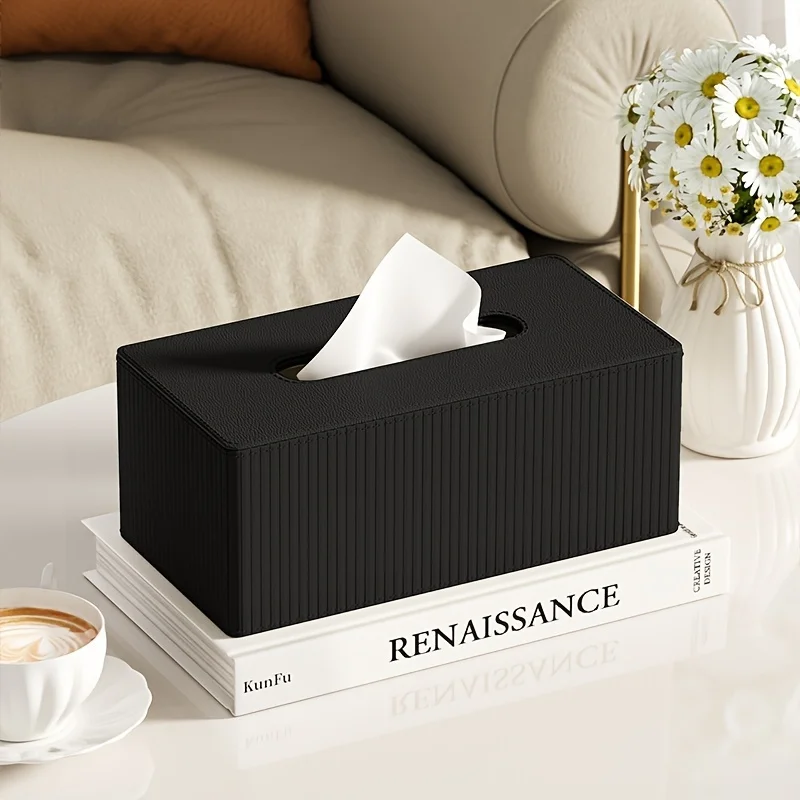 1 Stück Luxus-Taschentuchbox-Halter aus Leder, gestreiftes Design in 3 Farben, quadratische Taschentuchbox-Abdeckung für das Badezimmer im Home Office – Detail 4
