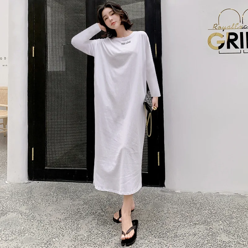 Women Dresses Fashion Letter Printed 2024 Spring Summer Female Oversize Long Dresses O-neck Ladies Casual Loose A-Line Vestidoes