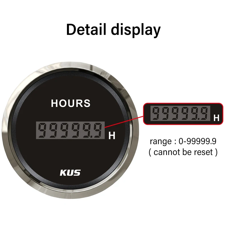 KUS Cars 0-99999.9H Display Hourmeters 52mm Digital Hour Meters Clock Gauges Black Devices 12v/24v with Red or Yellow Backlight