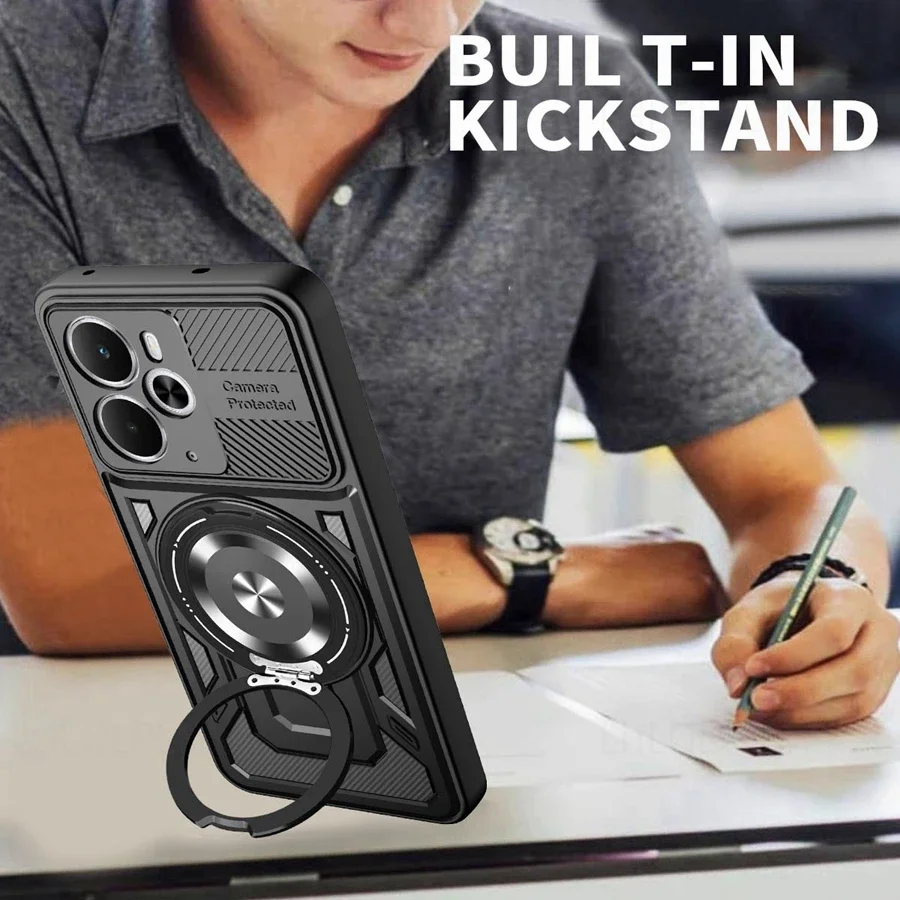 حافظة هاتف مغناطيسية جديدة مضادة للصدمات لعام 2025 لهاتف OPPO Reno 13 13F Reno13 F A5 Realme 14 Pro Plus 5G 14T 14X C75 مع غطاء حلقي