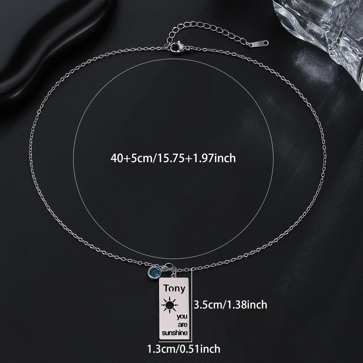 New You Are Sunshine Personalized Necklace for Women Stainless Steel Chain Nameplate Sun Rectangle Pendant Birthday Jewelry Gift