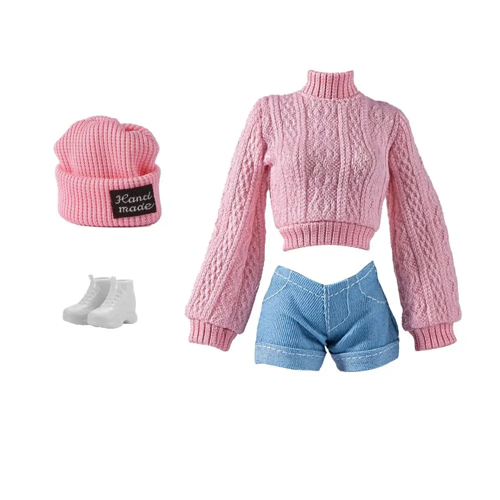 Moda boneca casaco de lã com sapatos chapéu mini boneca blusas de malha calças diy acessórios roupas de inverno para 1/6 bjd 28 30 30cm bonecas