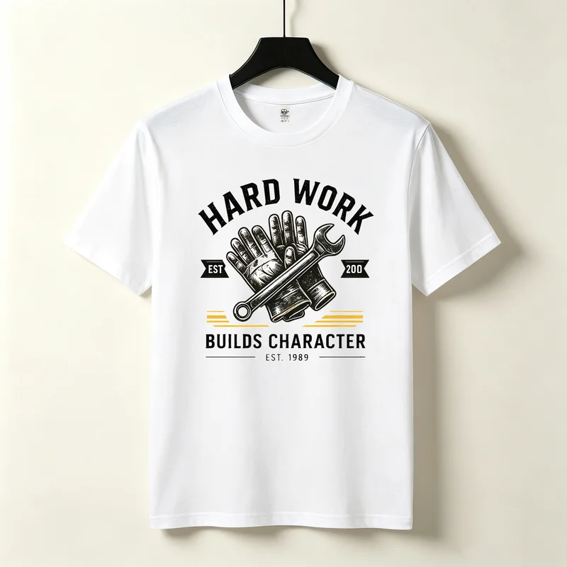 Hard Work Builds Character Graphic Tshirt Unisex Wrench Work Gloves Design Short Sleeve Retro Mechanic Casual Tees Tops Harajuku