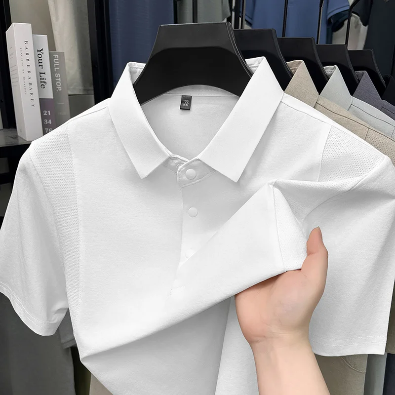 Slim-Fit-Poloshirt mit halber Knopfleiste für Herren, belüftete Seitenpaneele, Business-Meeting, Kurzstreckenreise, Kleidungsstück – Detail 9