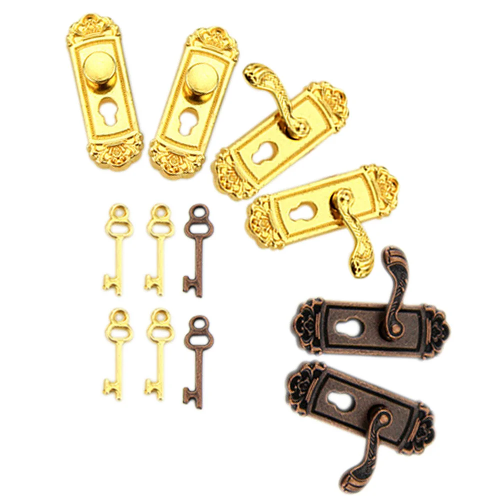 6 قطعة قفل باب مصغر معدني عتيق بمقياس 1:12 مقبض باب مصغر ومجموعة مفاتيح لملحقات أجهزة بيت الدمى الصغيرة